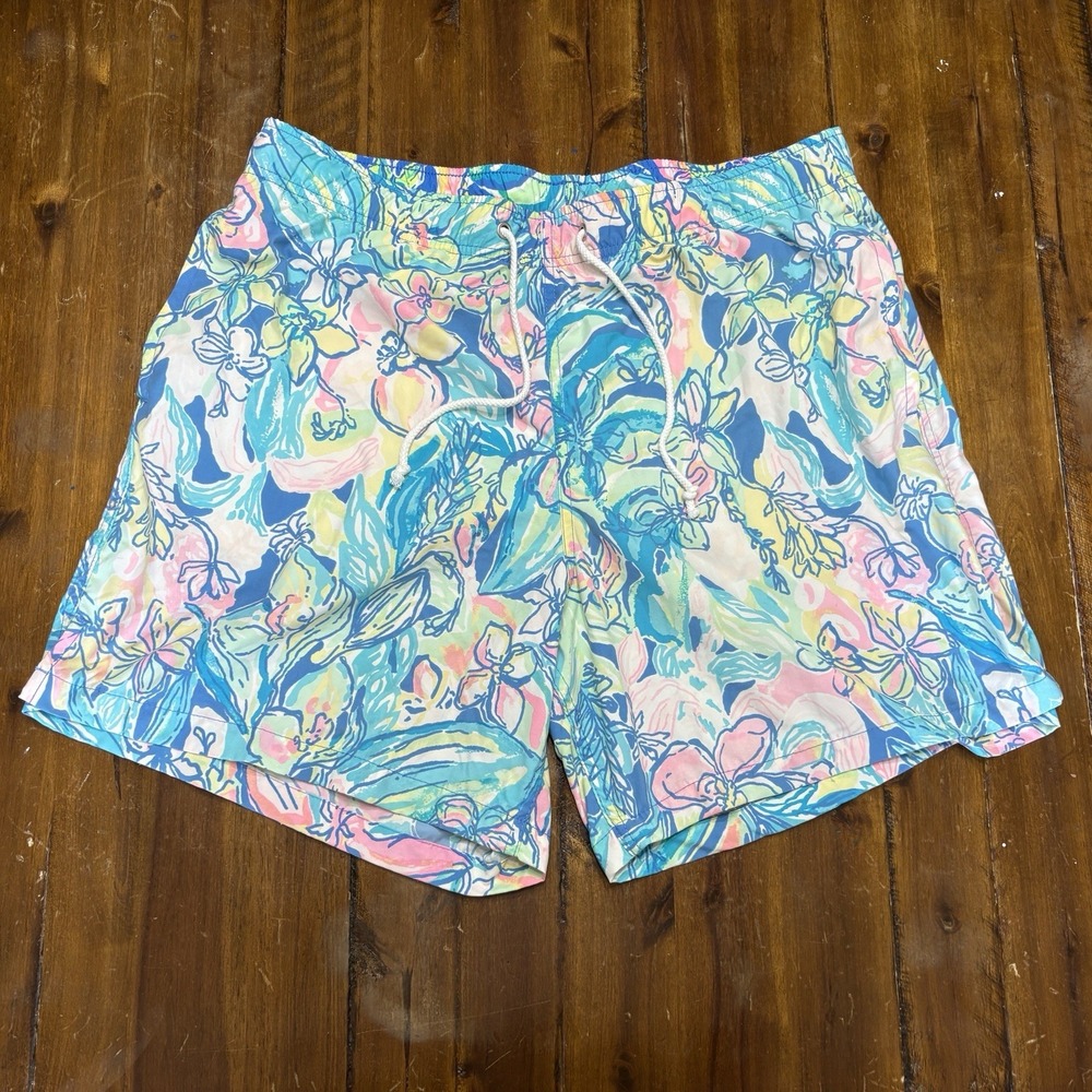 Lily Pulitzer Mens Stuff Swim Capri Trunks Shorts XL Tropical Floral Colorful